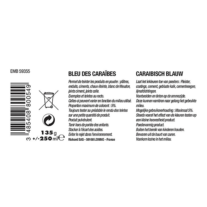 Pigment en poudre La malle aux couleurs bleu des caraïbes 250ml