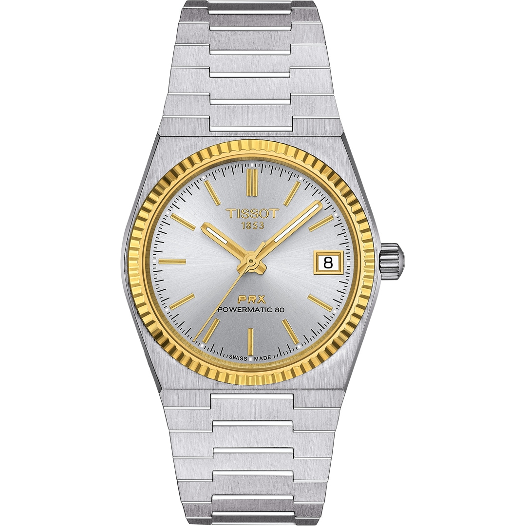 Tissot PRX 35 Powermatic 80 Silbrig / 18 Karat Gelbgold