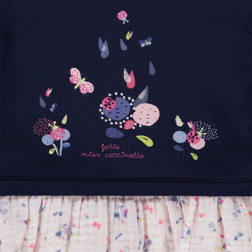 Robe 2 en 1 manches longues print coccinelle pour bébé fille - Bleu marine