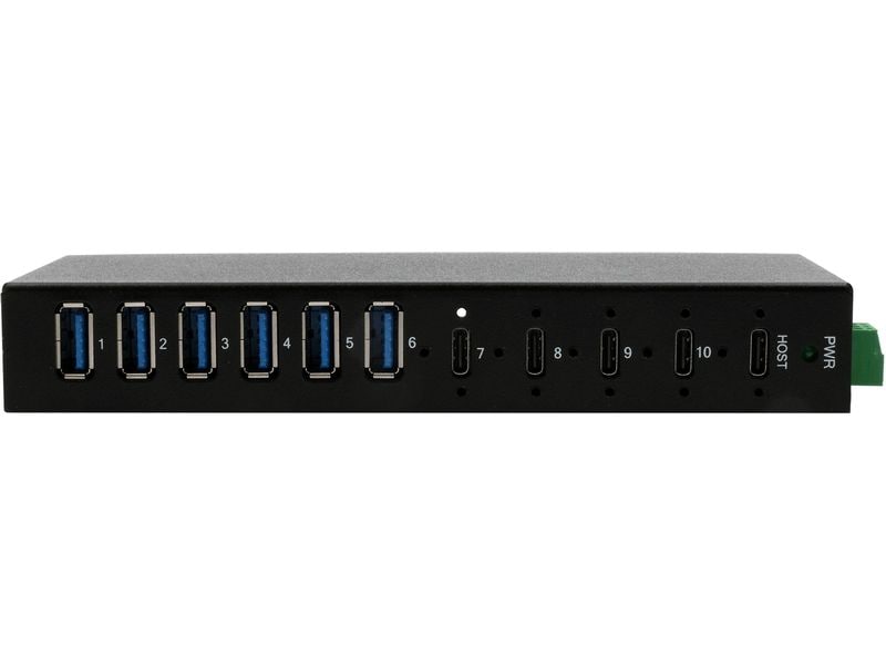Exsys USB-Hub EX-12290HMS 10 Port USB 3.2 Gen Metall HUB mit 4x USB-C und 6x USB-A für Tisch, Wand und DIN-Rail Montage