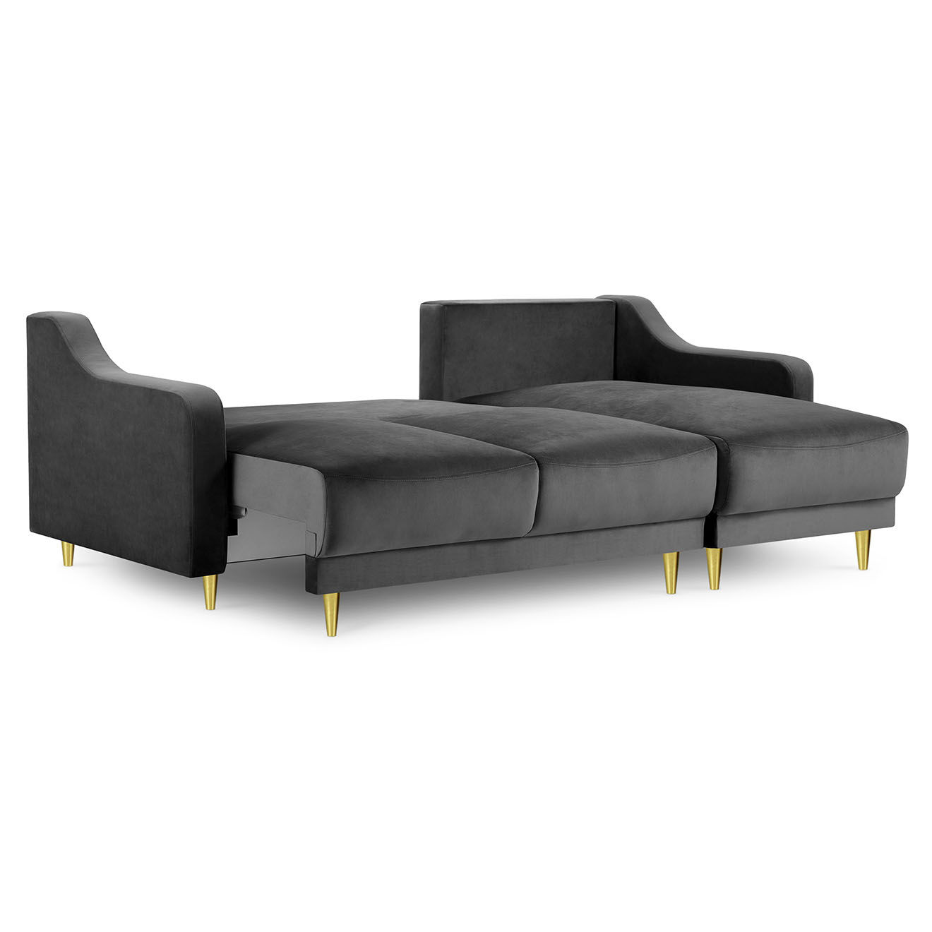 Mazzini Sofas Canapé d'angle droit réversible Convertible & Coffre en Velours Freesia gris clair - 220x150x90 cm