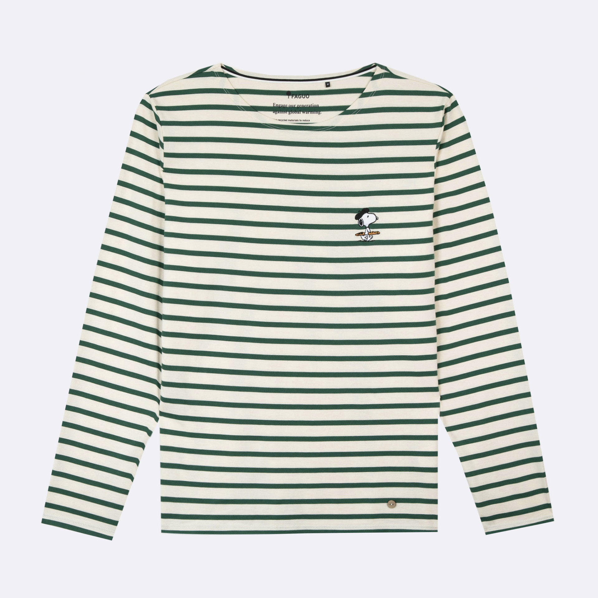 Marinière verte & écru LAB Peanuts coton et coton recyclé - modèle aubrac