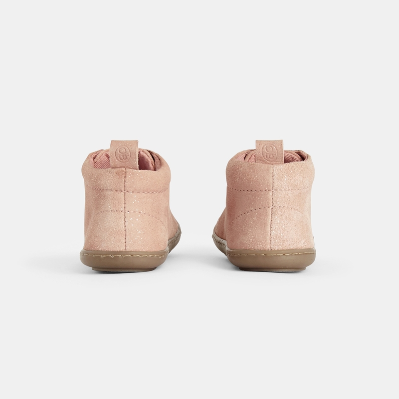 Bottillon 1er pas en cuir souple irisé rose bébé fille
