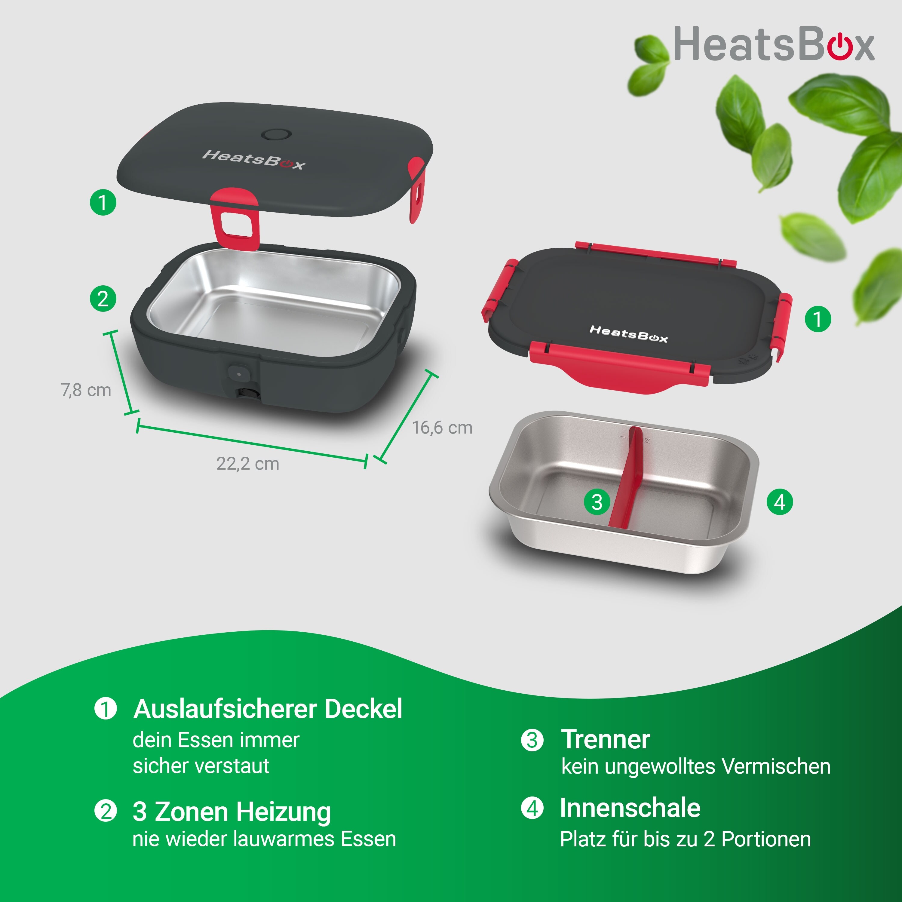 HeatsBox Style, Elektrische Lunchbox, 90 Watt, Innenschale 925 ml