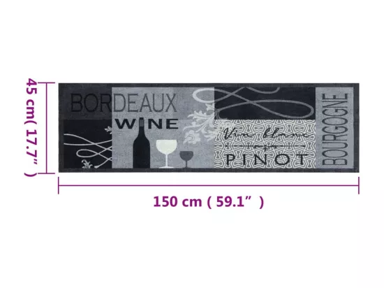 Tapis de cuisine lavable imprimé Wine gris 45x150 cm