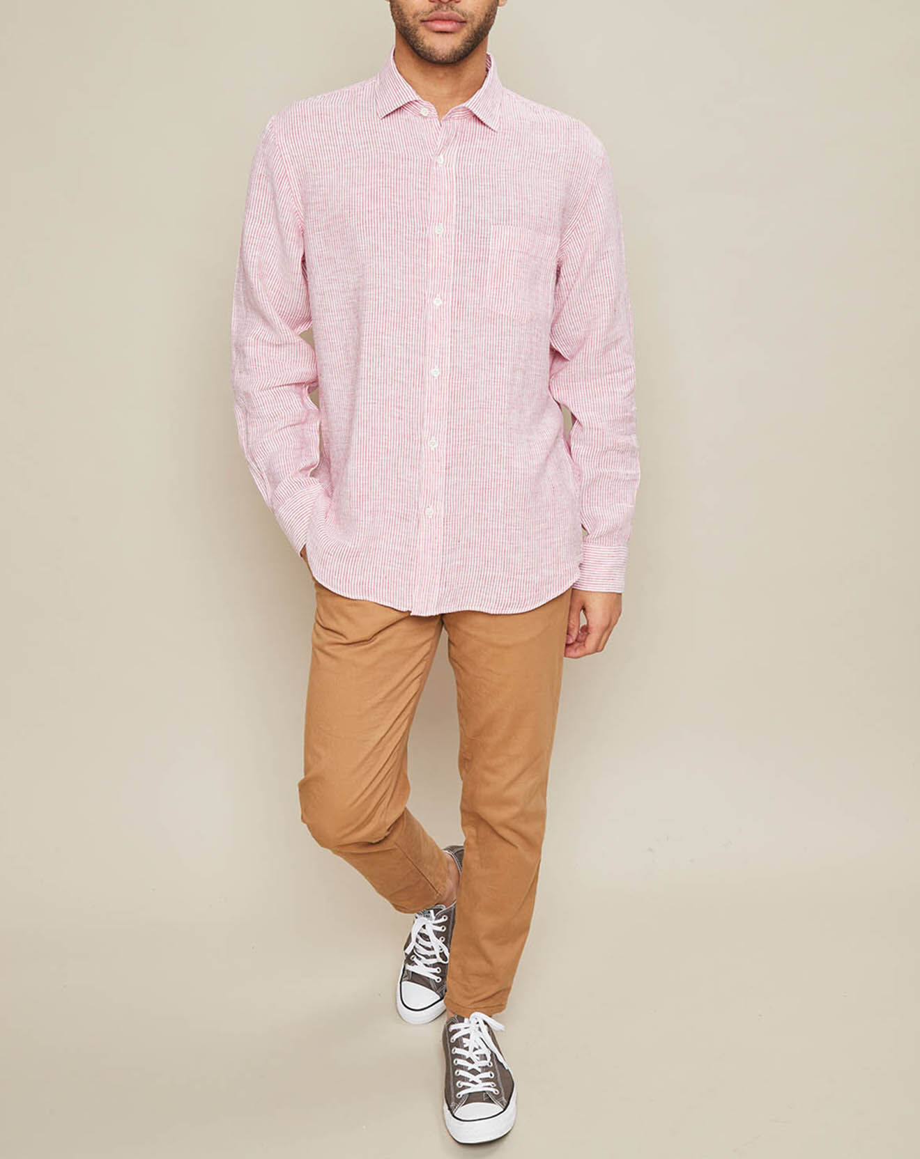 Hartford Chemise 100% Lin regular Paul à rayures rouge/blanc
