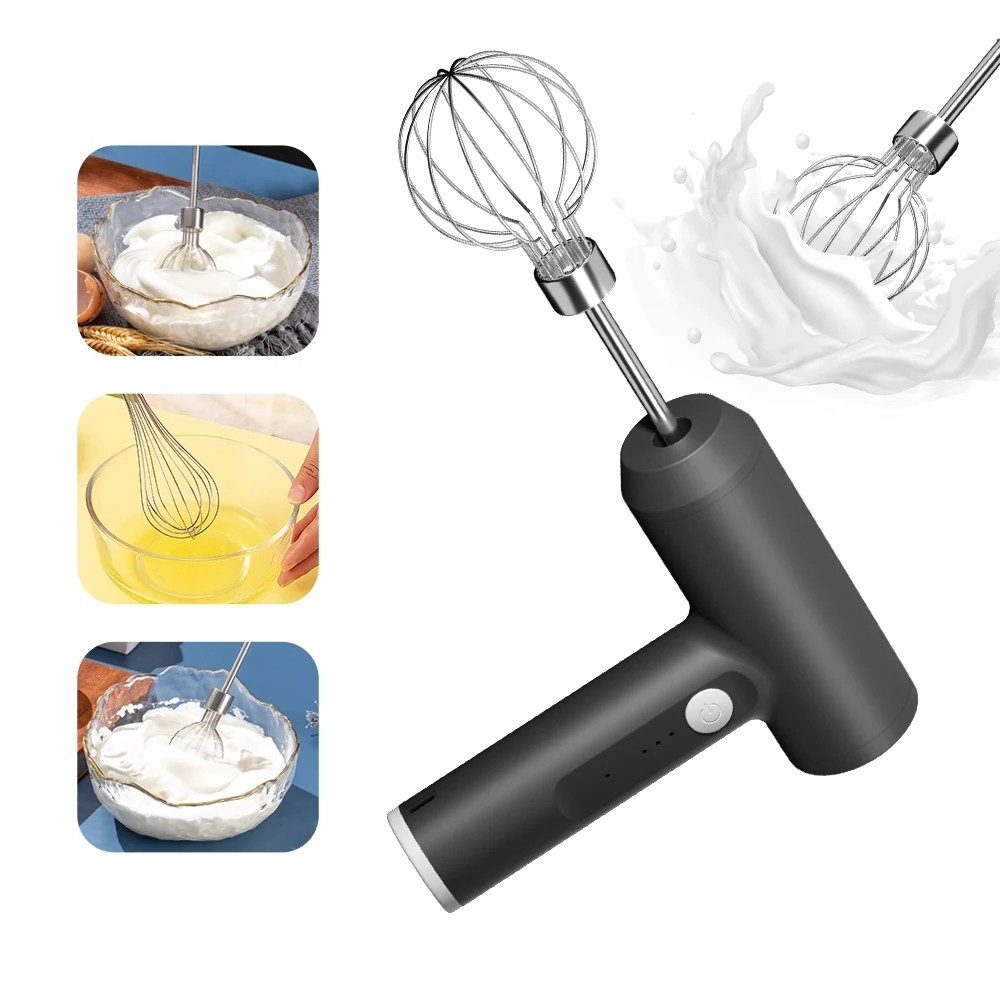 USB Hand Mixer Elektrischer Schwingbesen Kabelloser Schneebesen inkl. 2 Aufsätzen zum Kochen / Backen - Schwarz