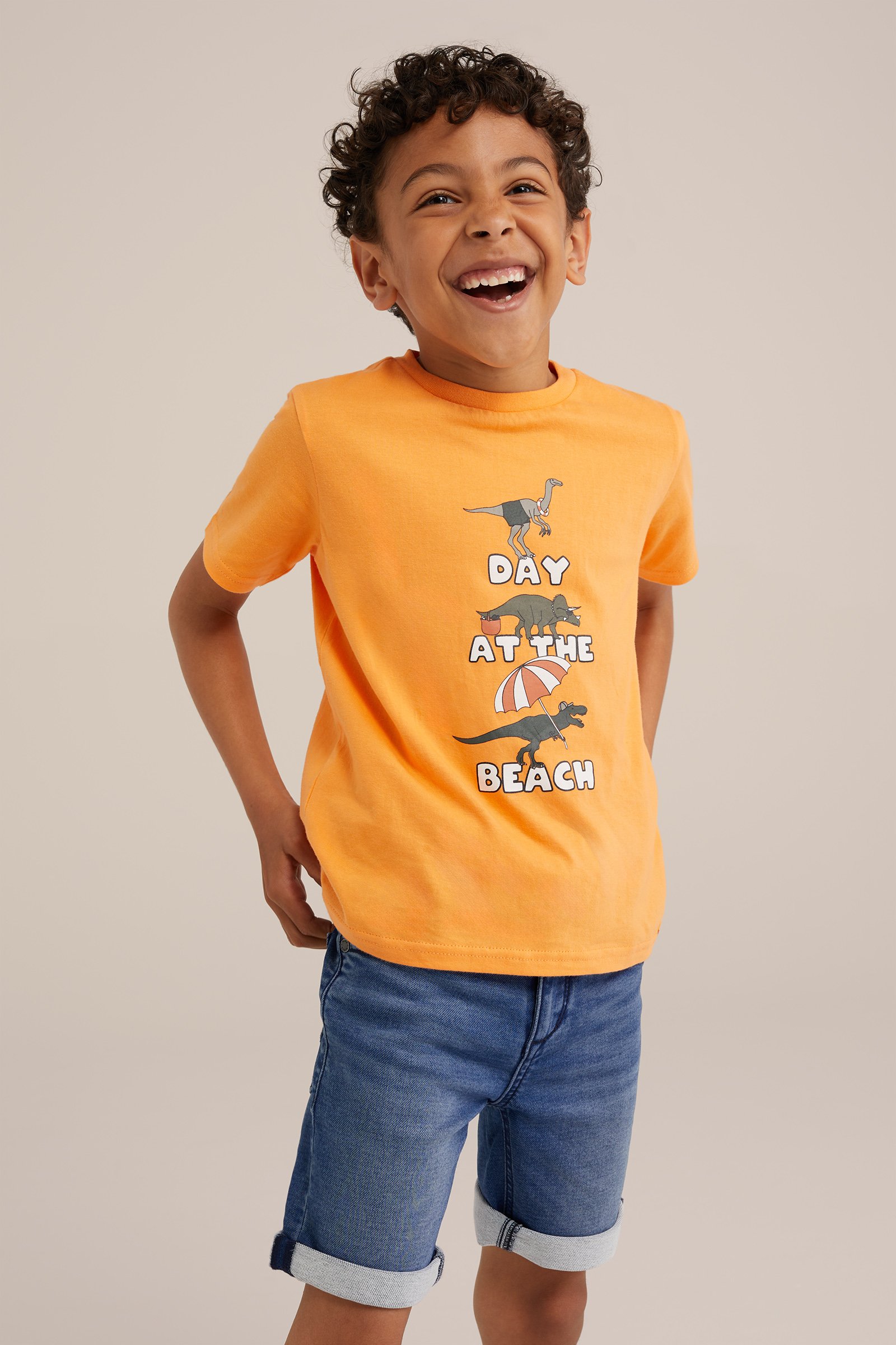 Jongens T-shirt met opdruk WE Fashion Feloranje