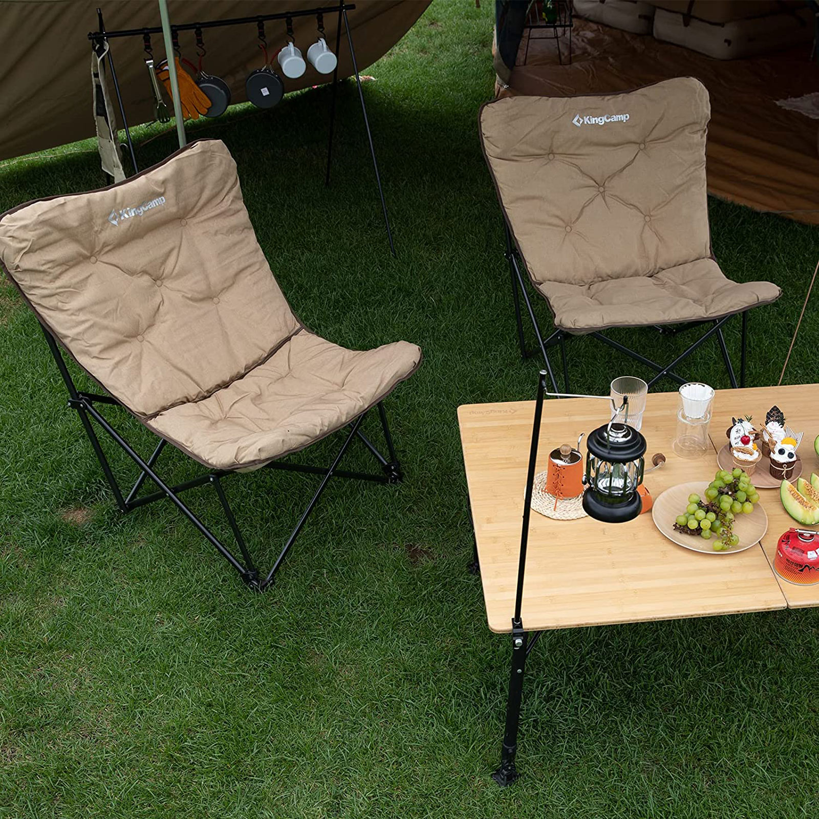 KINGCAMP Campingstuhl Lindon Relax Schmetterlingsstuhl Lounge Stuhl Stahl 136kg Farbe: beige