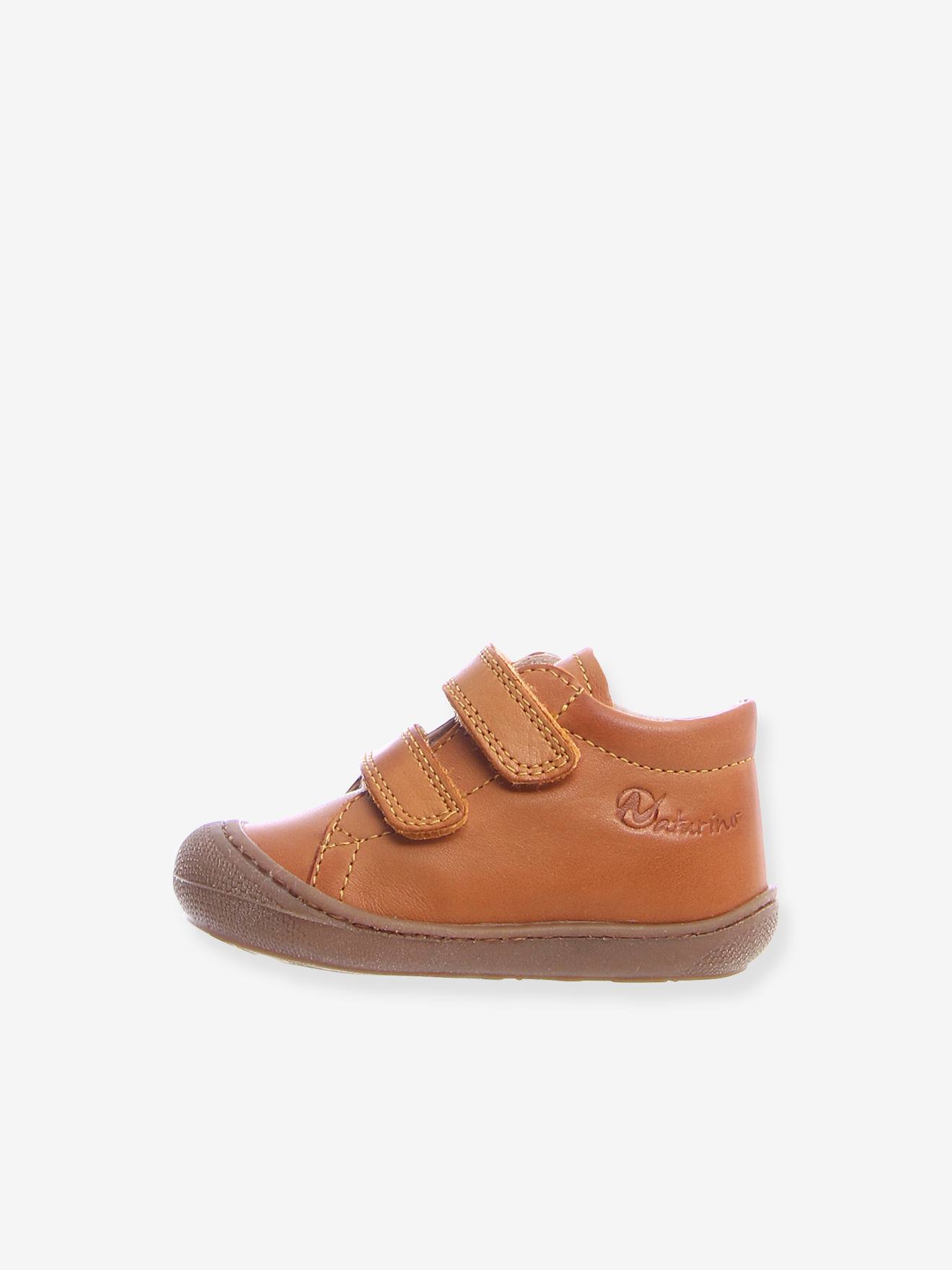 Sapatinhos de bebê com fecho de velcro Cocoon NATURINO® First Steps Marrom Claro Liso