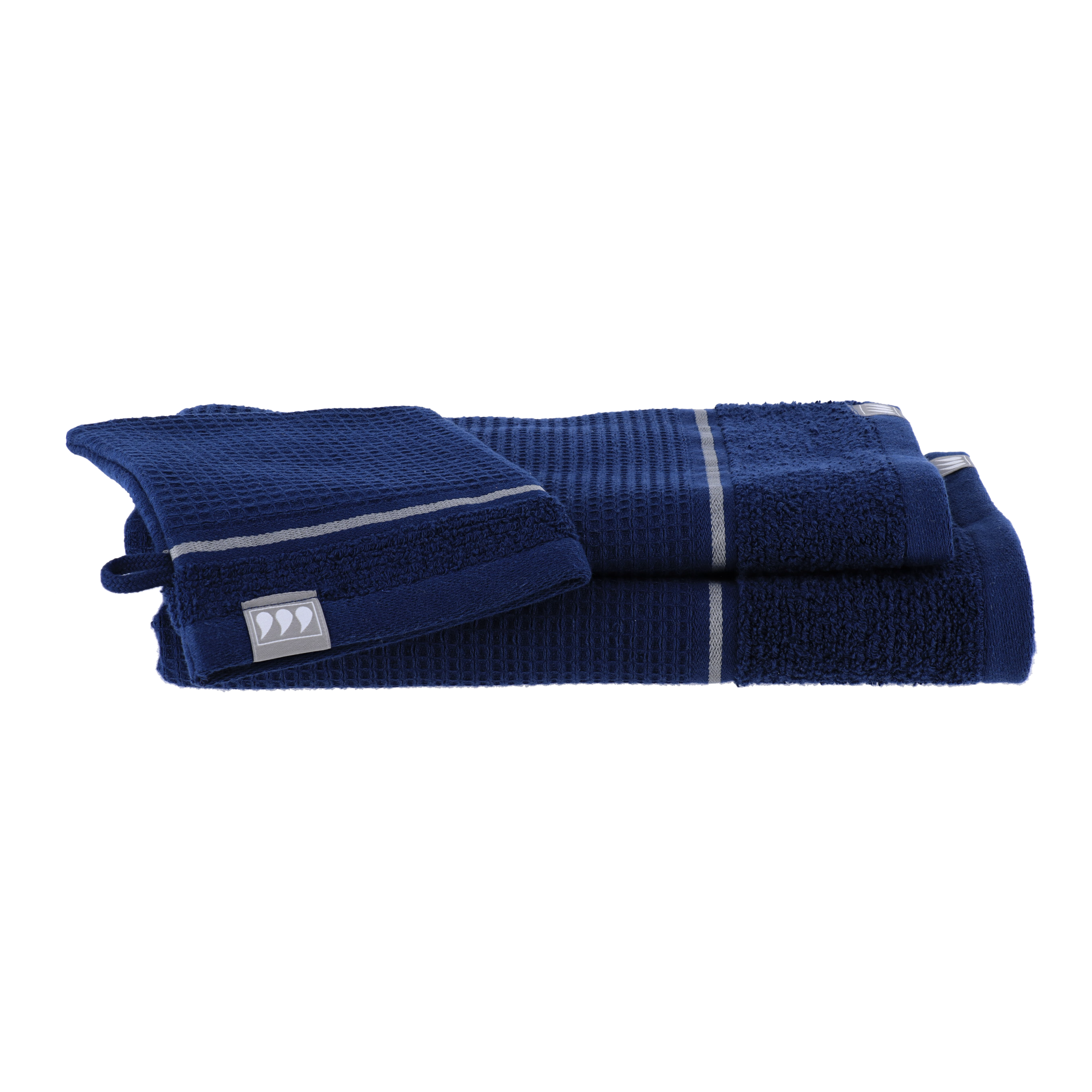 PACK 3 PIECES GANT SERVIETTES 50X90CM 70X130CM MARINE ARGENT