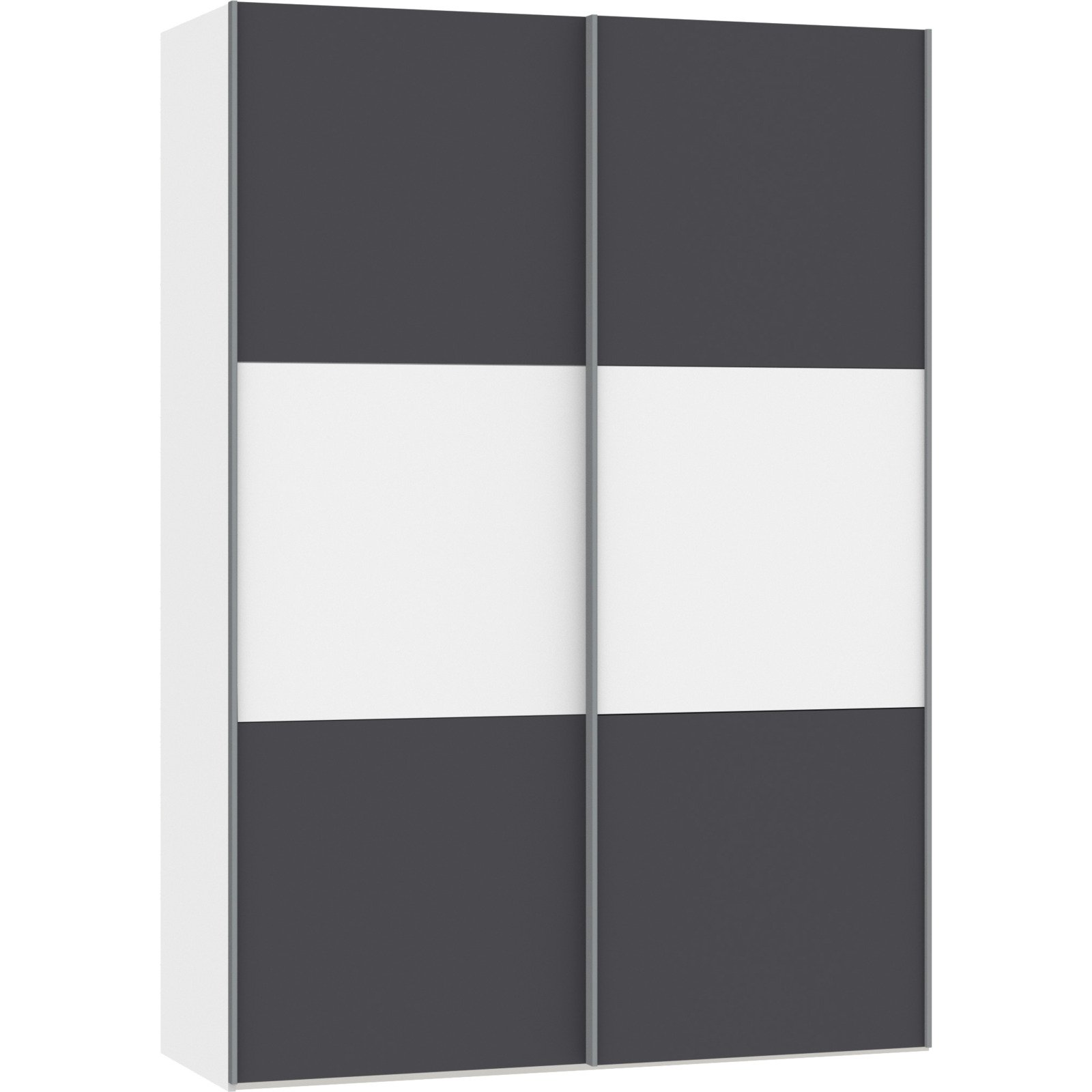 Schwebetürenschrank Schweizer 144 Spanplatte melaminbeschichtet premiumweiss/anthrazit matt