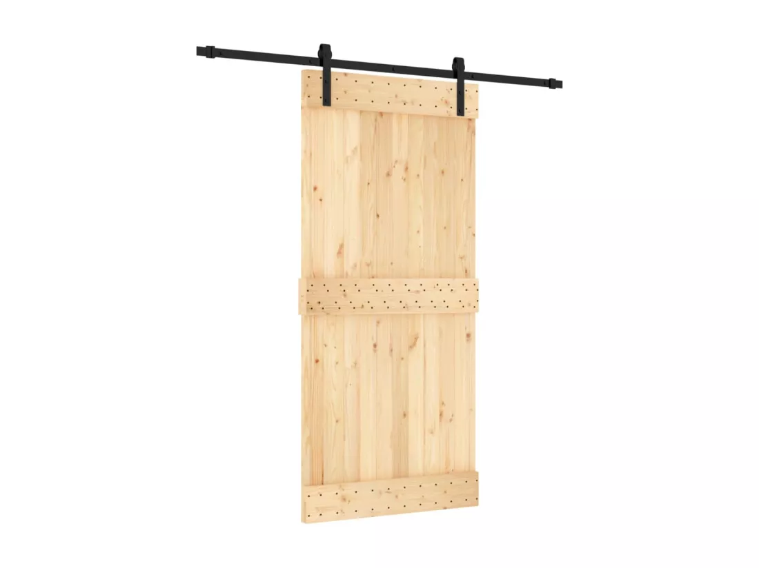 Porte coulissante et kit de quincaillerie 95x210 cm pin massif