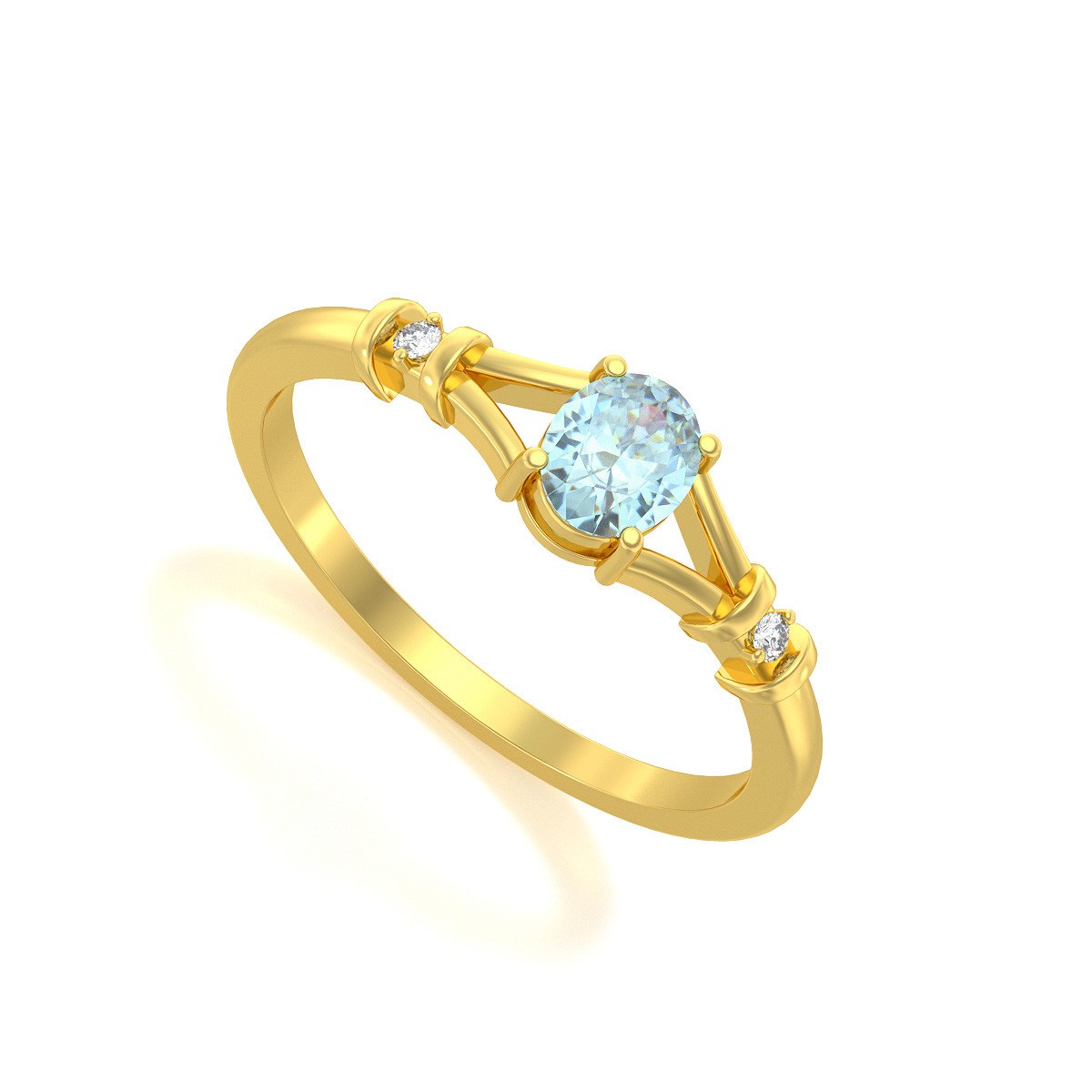 Bague ADEN Or 585 Jaune Solitaire Aigue-Marine et diamants 2.094grs