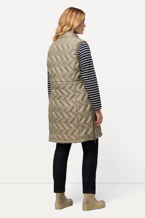 HYPRAR Long-Steppweste, Zacken, Stehkragen, 2-Wege-Zipper