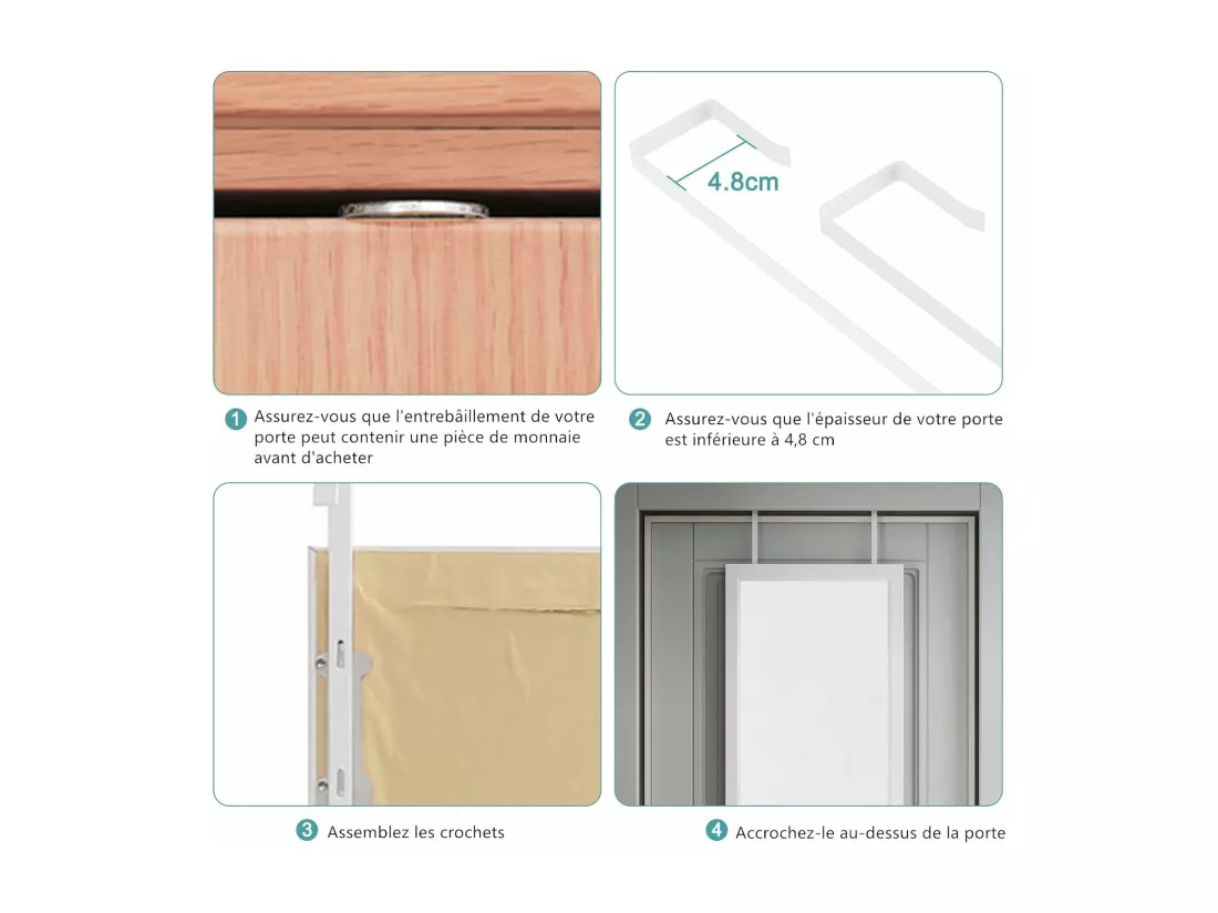 Miroir Porte Mural Suspendu 110x33cm,Miroir Pleine Longueur en Verre Trempé avec 2 Crochets de Suspension pour Porte,Hauteur Réglable - Blanc