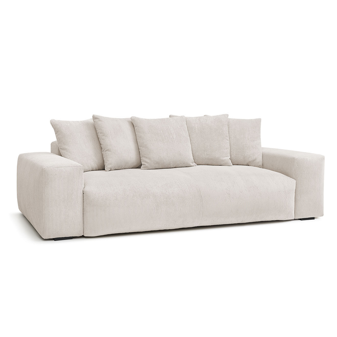 Bobochic Canapé droit fixe 3 places ultra moelleux voltaire velours côtelé beige - 280x124x75 cm