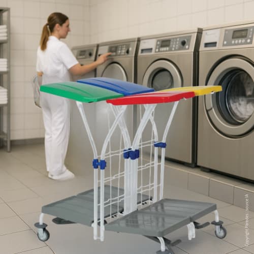Chariot de ramassage linge 4 supports dos à dos avec pédale Filmop