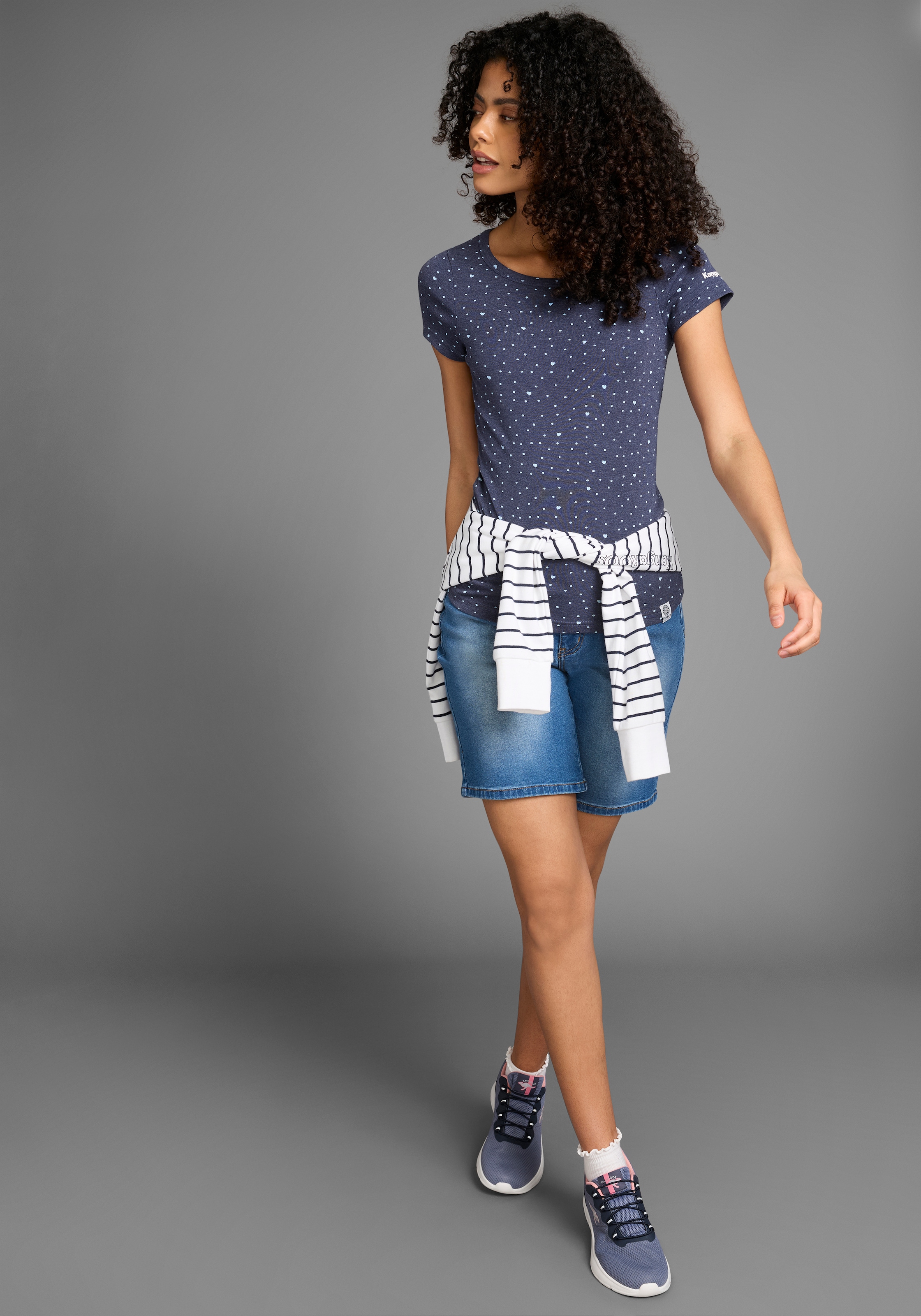 KangaROOS T-Shirt Kurzarm,  elastische Rippware,  mit Herz-Muster,  Rundhalsausschnitt