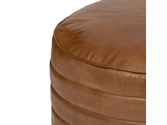 Pouf rond en Cuir Marron D 40 x H 45 cm