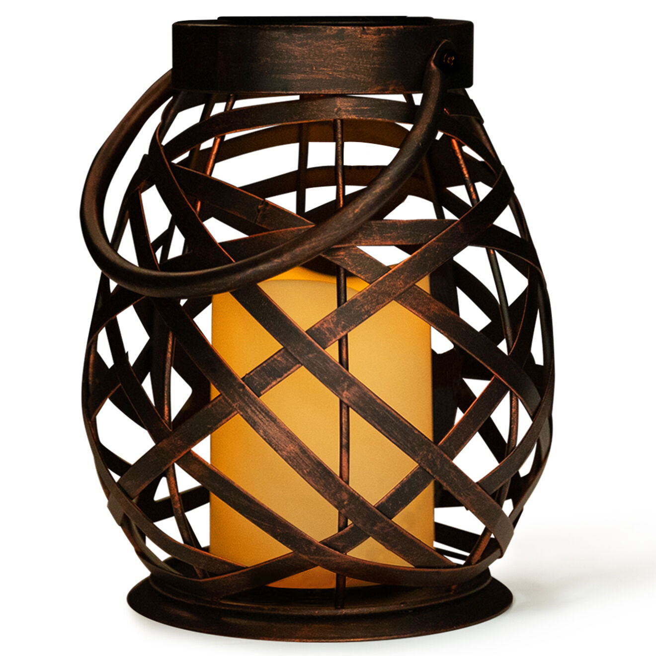 Pratik Garden Lanterne LED solaire en métal tréssée noir/cuivré - D.16x30.5 cm