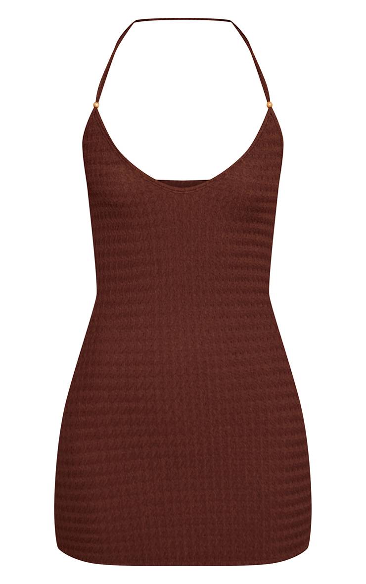 Chocolat Robe Droite Texturée À Dos Nu Avec Perles Et Col Licou