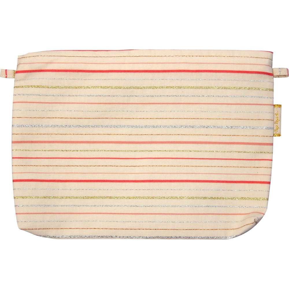 Pochette Tissu Rayé Rose Argent
