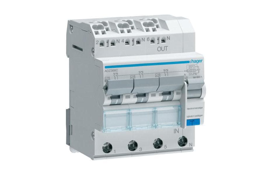 FI / LS 3-3 x 1PN 6kA C-16A 30mA A QC/BA<br>Fehlerstrom-Leitungsschutzschalter