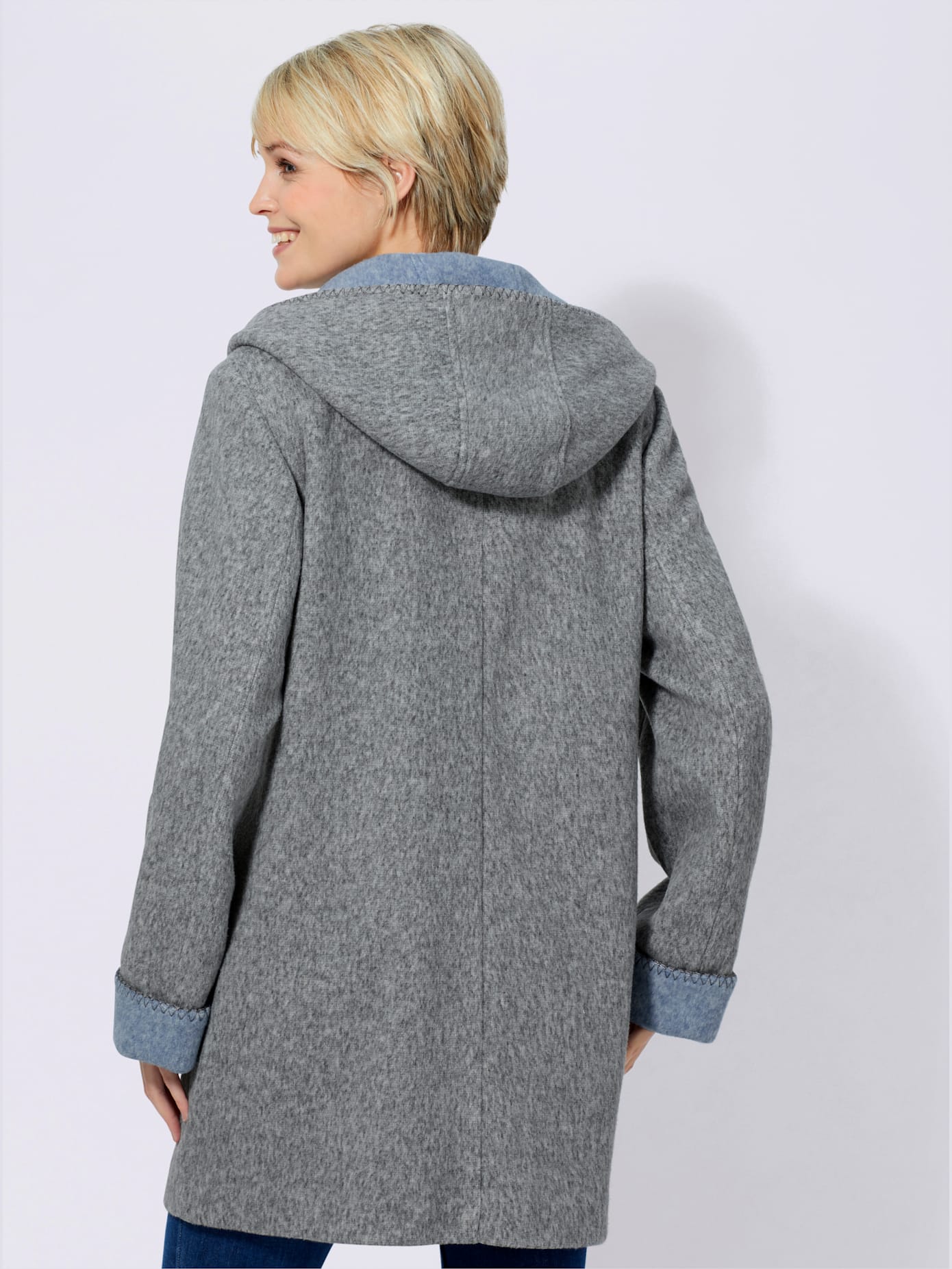 Manteau imitation laine poches plaquées à rabat avec capuche