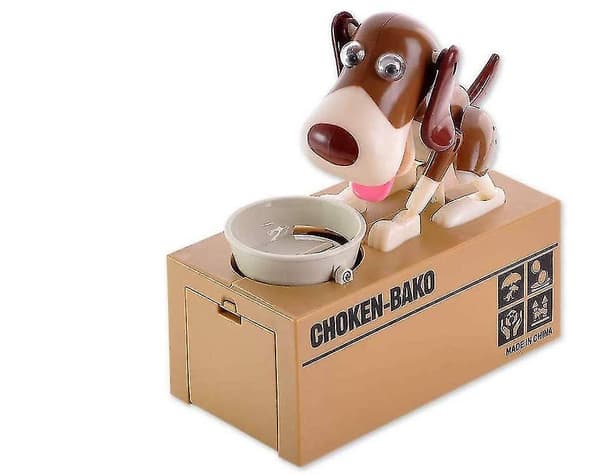Sparegris med hund som spiser mynten