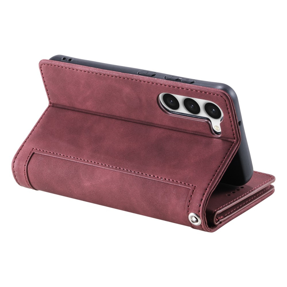 Samsung Galaxy S23 5G Leder Tasche Flip Cover mit Reissverschluss - Dunkelrot