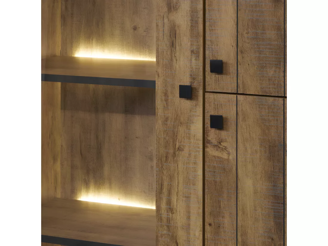Argentier 3 portes Chêne Antique/Noir à Led - BAILEY