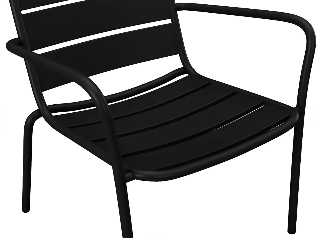 Salon de jardin en métal - 2 fauteuils bas empilables et tables gigognes - Noir - MIRMANDE de MYLIA