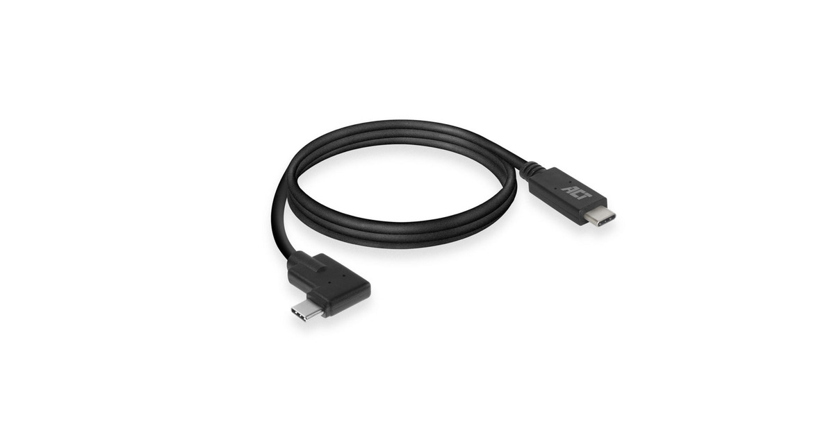 ACT ConnectivityUSB 3.2 USB-C (recht) naar USB-C (links/rechts haaks) kabel  (Zwart, 5 Gbit/s, 60W, 1 meter)