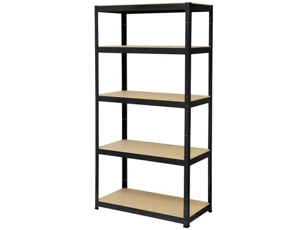 TOOLCRAFT TO-8689791 Reol til tunge genstande 265 kg (B x H x T) 900 x 1800 x 450 mm Metal, MDF Mat forkromet Sort Trægulv