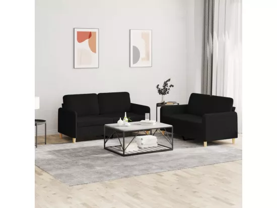 Ensemble de canapés 2 pcs avec coussins Noir Tissu