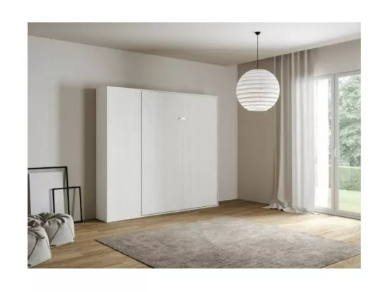 Lit escamotable avec colonne de rangement bois frêne blanc kanto 140x190