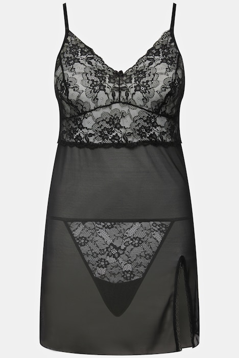 Negligé+String, 2-tlg. Set, Spitze und Mesh