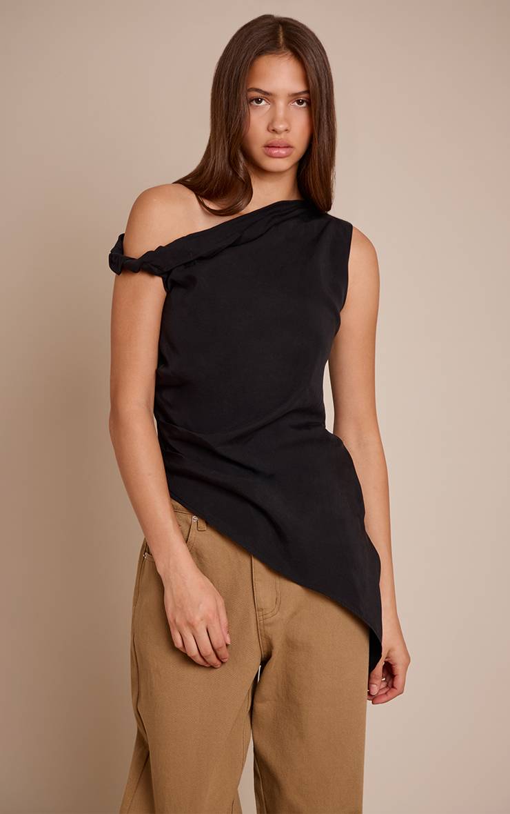 Noir Haut Long Drapé Asymétrique En Tencel