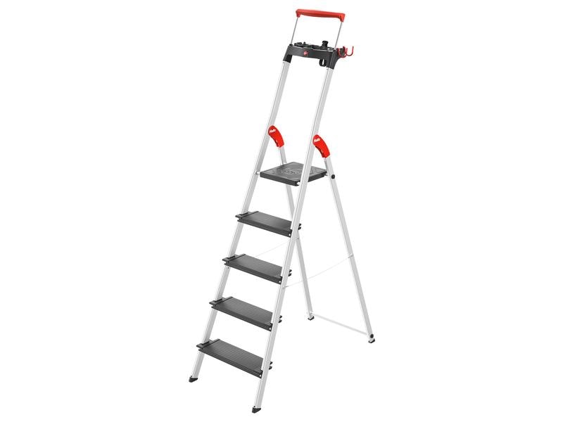 Hailo Bockleiter L100 TopLine 5 Stufen Alu-Sicherheits-Stehleiter mit Multifunktions-Schale
