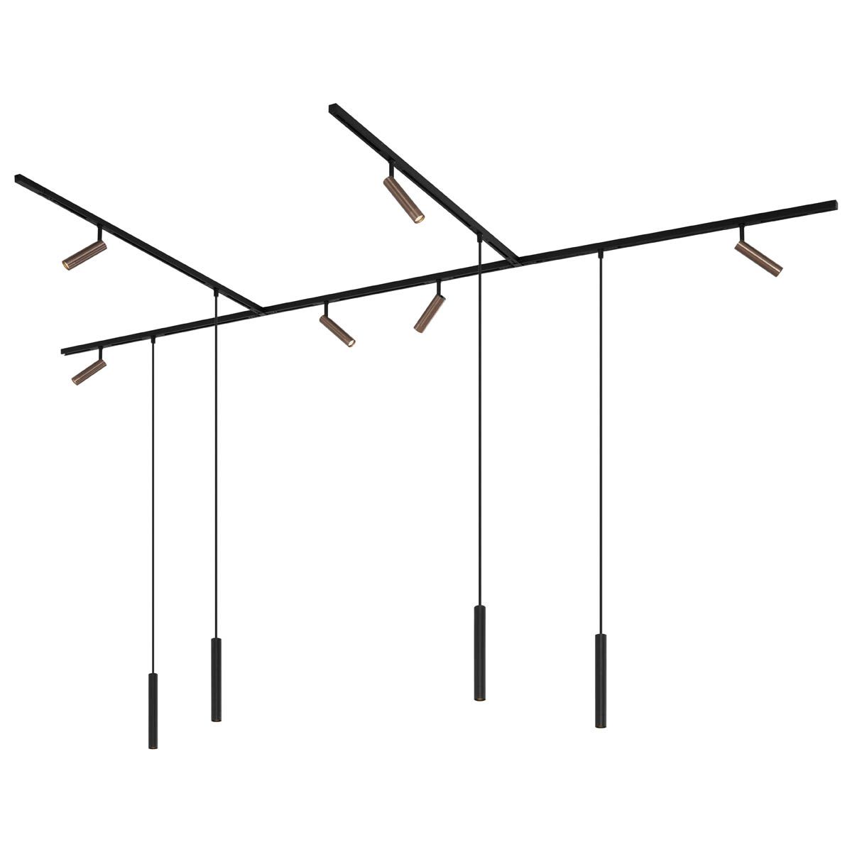Modern railsysteem met 6 spots en 4 hanglampen donker brons 1-fase - Slimline Uzzy Keno