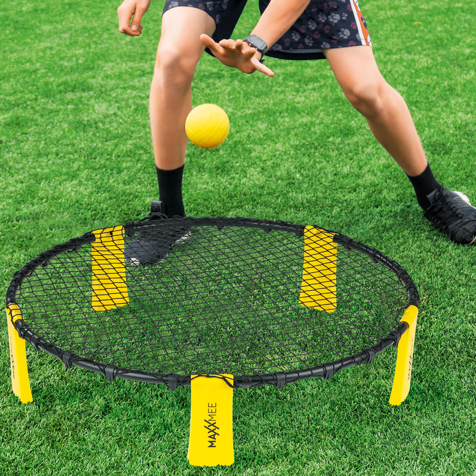 MAXXMEE 6-teiliges Mini-Volleyball-Set - gelb-schwarz - Ø 89 cm