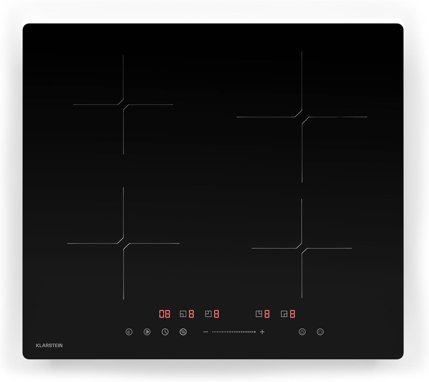 Klarstein PowerGlide Induktionskochfeld - 4-Zonen Induktionsherd, 7800 W Power Boost, 9 Heizstufen, SenseControl, Timer & Kindersicherung, 60 cm Elegantes Design