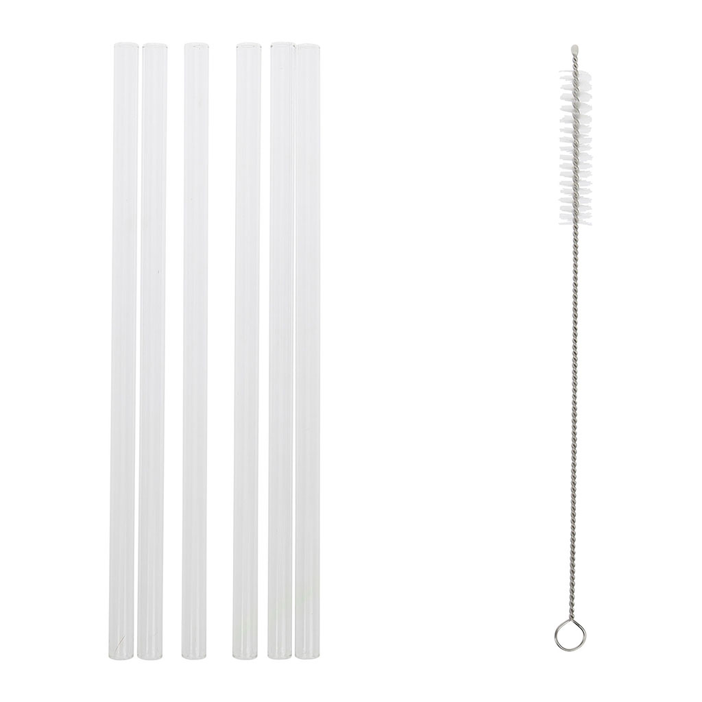 Lot de 6 pailles en verre et goupillon