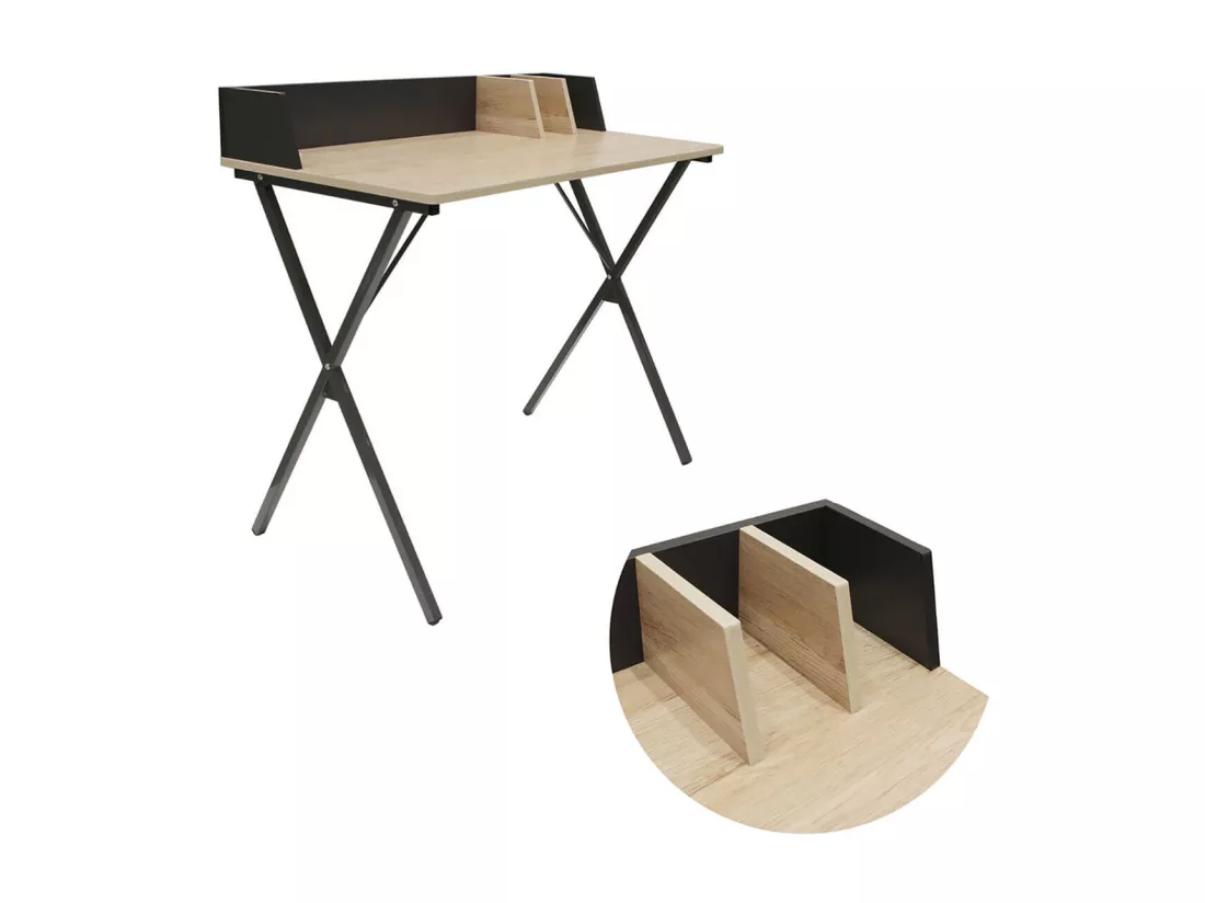 BADIE - Bureau Plateau Effet Bois et Piètement Noir