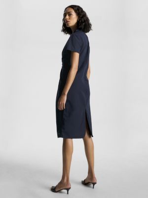 Vestido midi de popeline com detalhe torcido