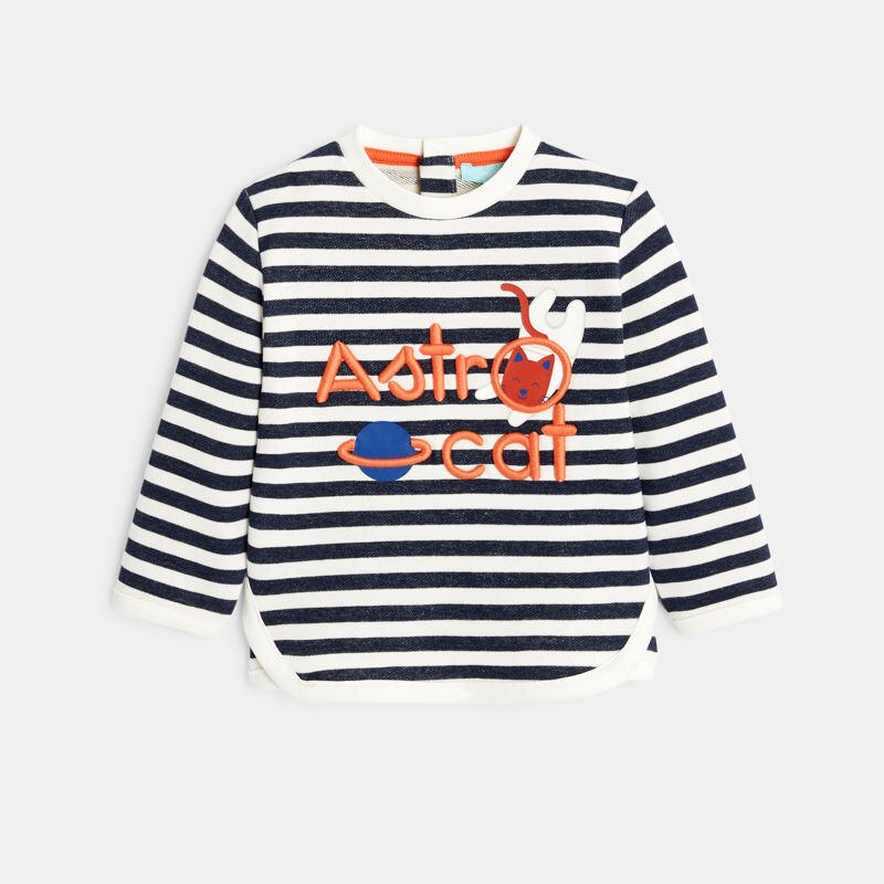 Sweat molleton rayé chat astronaute bleu bébé garçon Bleu
