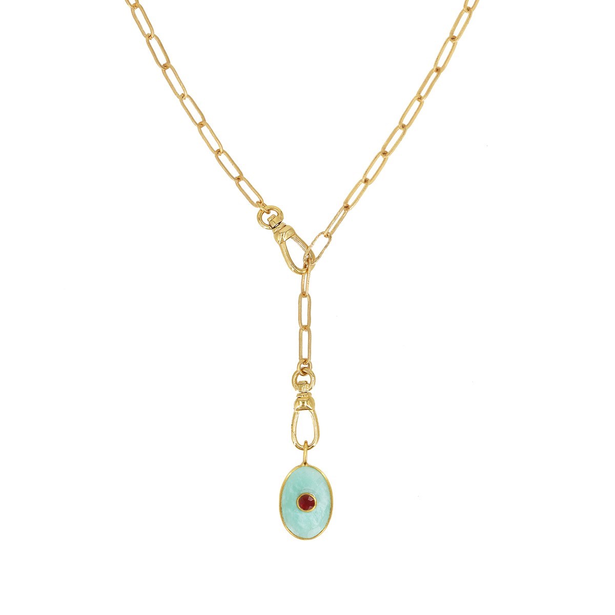 Sautoir oeil amazonite doré à l'or fin 24k DEVA
