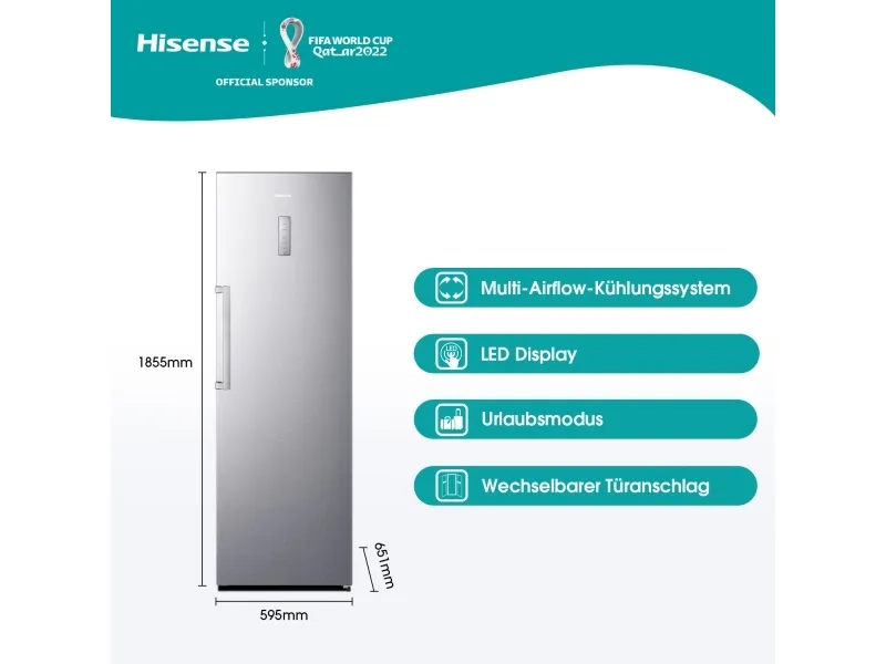 Hisense RL481N4BIE - Køleskab - bredde: 59.5 cm - dybde: 65.1 cm - højde: 185.5 cm - 370 liter - Klasse E - rustfrit stål/grå