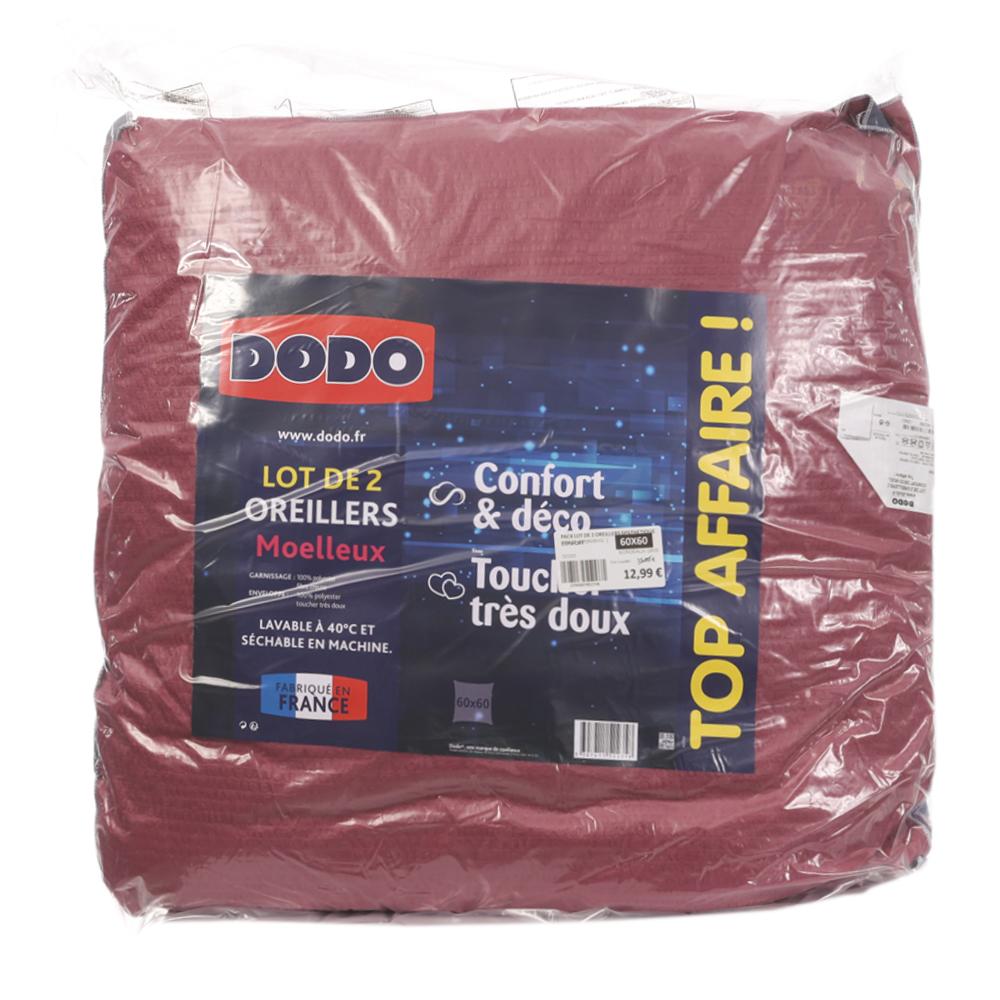 Dodo Lot de 2 Oreillers Bordeaux/Gris Dodo Confort & Déco 60x60